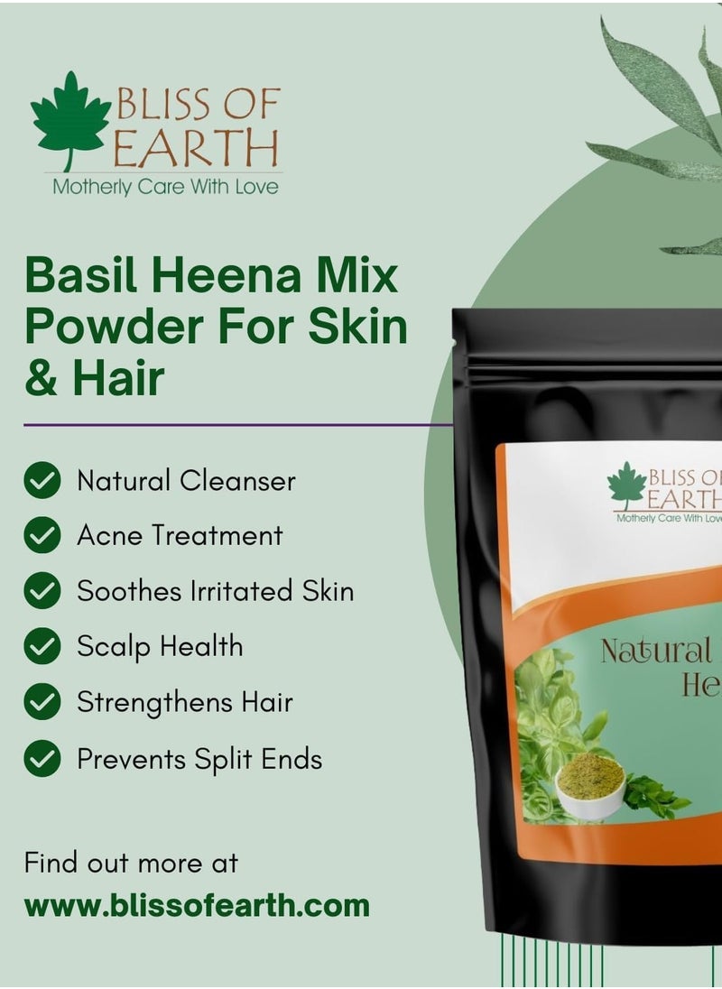 BLISS OF EARTH Herbal Henna for Hair: Jasmine & Basil Special Combo Blended with Herbs Amla, Neem, Babul Gum, & Essential Oils for Long Lasting Hair Color, Hair Nourishment & Health – Pack of 2 x 100g  - Image 3