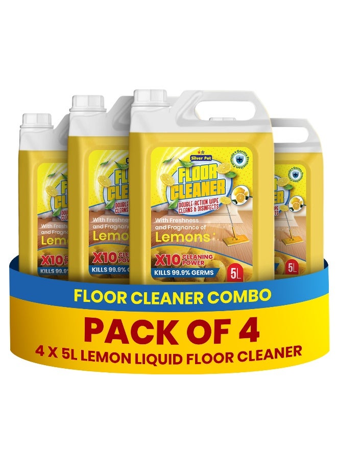 Silver Pot Disinfectant Floor Cleaner Liquid Lemon, 20 Litres – (4 x 5 Litres), Kills 99.9% Germs, Fresh Lemon Fragrance, Multi Surface Floor Cleaning Liquid for Home, Kitchen, Bathroom & Office - Image 1