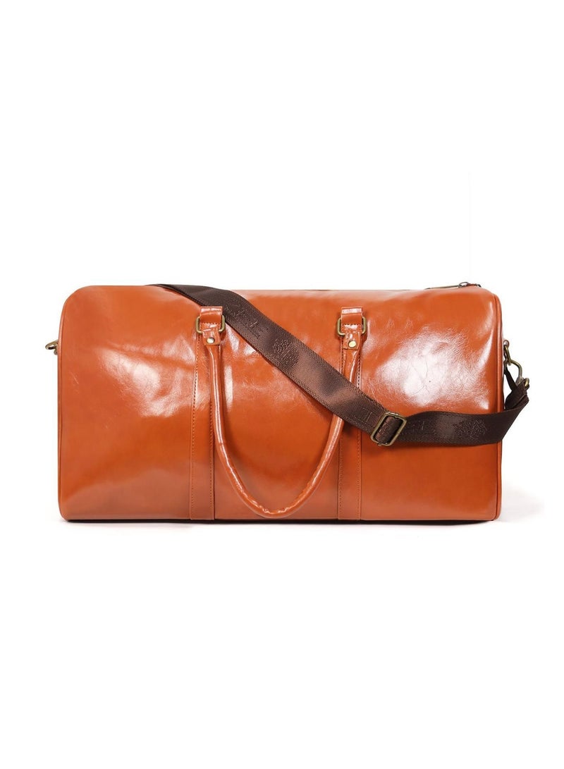 Premium Luxury Travel Duffle Bag, PU Leather, Tan Brown, Large Weekender Carry-On - Image 1