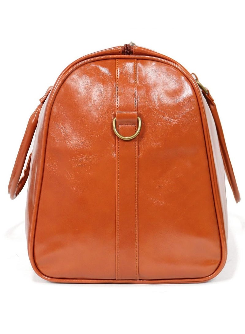 Premium Luxury Travel Duffle Bag, PU Leather, Tan Brown, Large Weekender Carry-On - Image 2