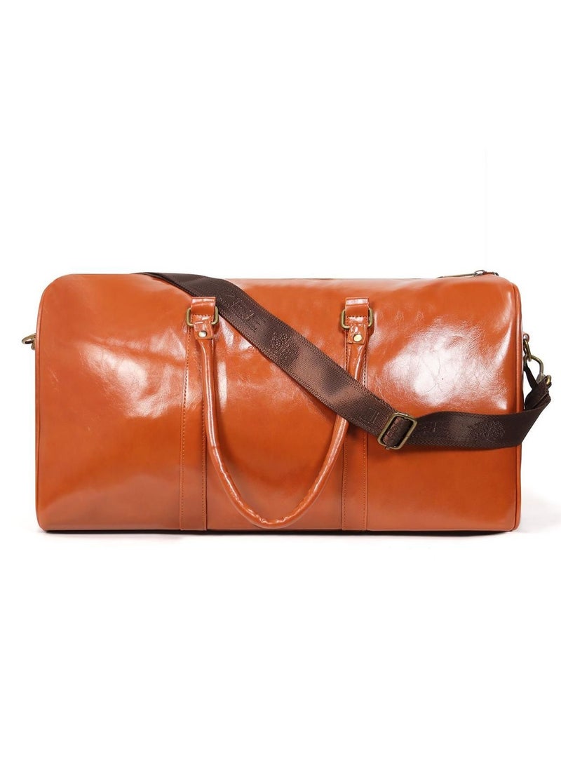 Premium Luxury Travel Duffle Bag, PU Leather, Tan Brown, Large Weekender Carry-On - Image 4