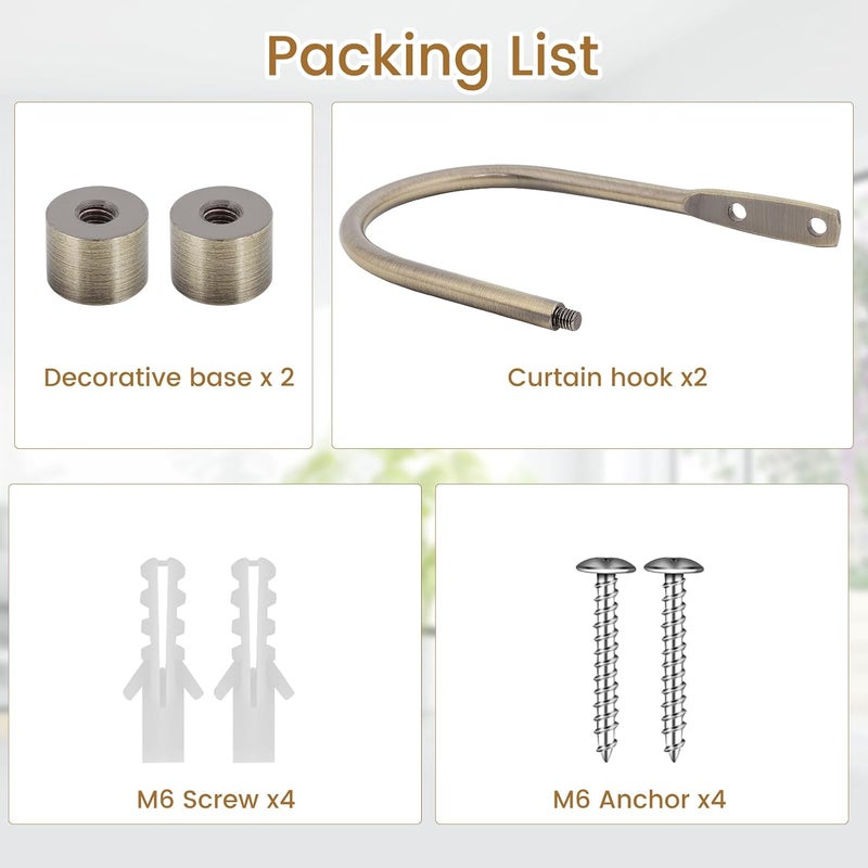 HIKMLK Curtain Holdbacks 2pcs, Handmade Metal Curtain Side Holders for Wall, Antique Brass Curtain Tieback Hook Pull Backs for Drapes Window Home Decoration - Image 3