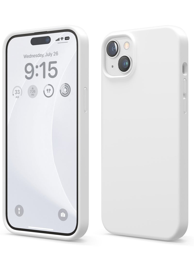 Elago Liquid Silicone for iPhone 15 Case Cover Full Body Protection, Shockproof, Slim, Anti-Scratch Soft Microfiber Lining - White