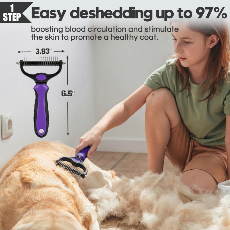 Bonteck Dog Slicker Brush for Dogs Grooming Kit 4PCS | Large Dog Brush for Goldendoodles Poodles Doodles | Long Pin Haired Brush | Poodle Brushes and Comb (Purple) - Image 4