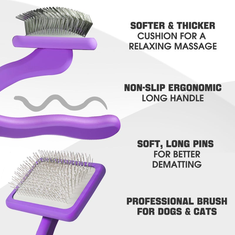 Bonteck Dog Slicker Brush for Dogs Grooming Kit 4PCS | Large Dog Brush for Goldendoodles Poodles Doodles | Long Pin Haired Brush | Poodle Brushes and Comb (Purple) - Image 2
