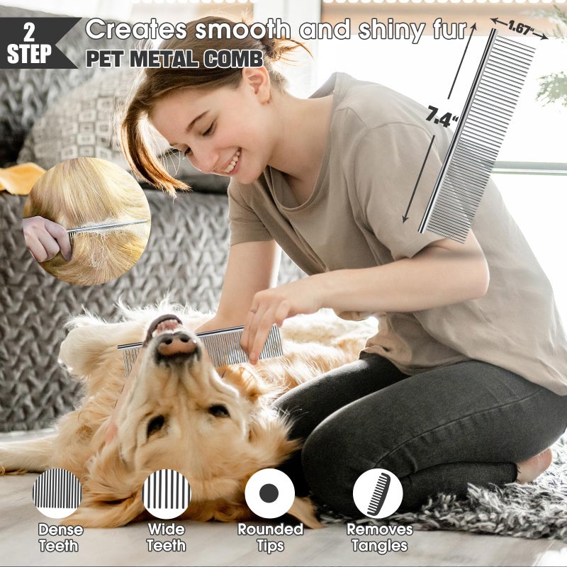 Bonteck Dog Slicker Brush for Dogs Grooming Kit 4PCS | Large Dog Brush for Goldendoodles Poodles Doodles | Long Pin Haired Brush | Poodle Brushes and Comb (Purple) - Image 5
