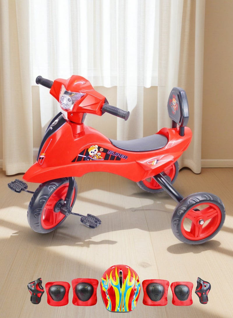 EASY FUTURE Kids Tricycle with Light & Music - Baby Bicycle Ride-On Toy, Color Options: Blue, Red, Pink Package Include Full Protective Gear Set - Image 1
