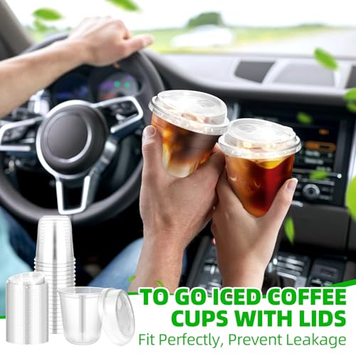 RMERVE 50 Pcs Plastic Coffee Cups with Sip Lids, Disposable Plastic PET Crystal Cups with Strawless Lid for Iced Coffee, Smoothie, Cold Beverage, Party Catering Supplies, Drink Shop (Clear, 12 oz) - Image 5
