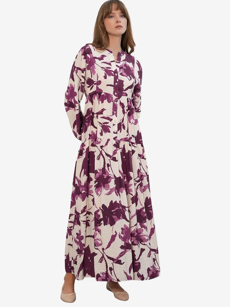 Big Dart  BDART Floral Maxi Dress With Mandarin Collar for Women | Best Price UAE