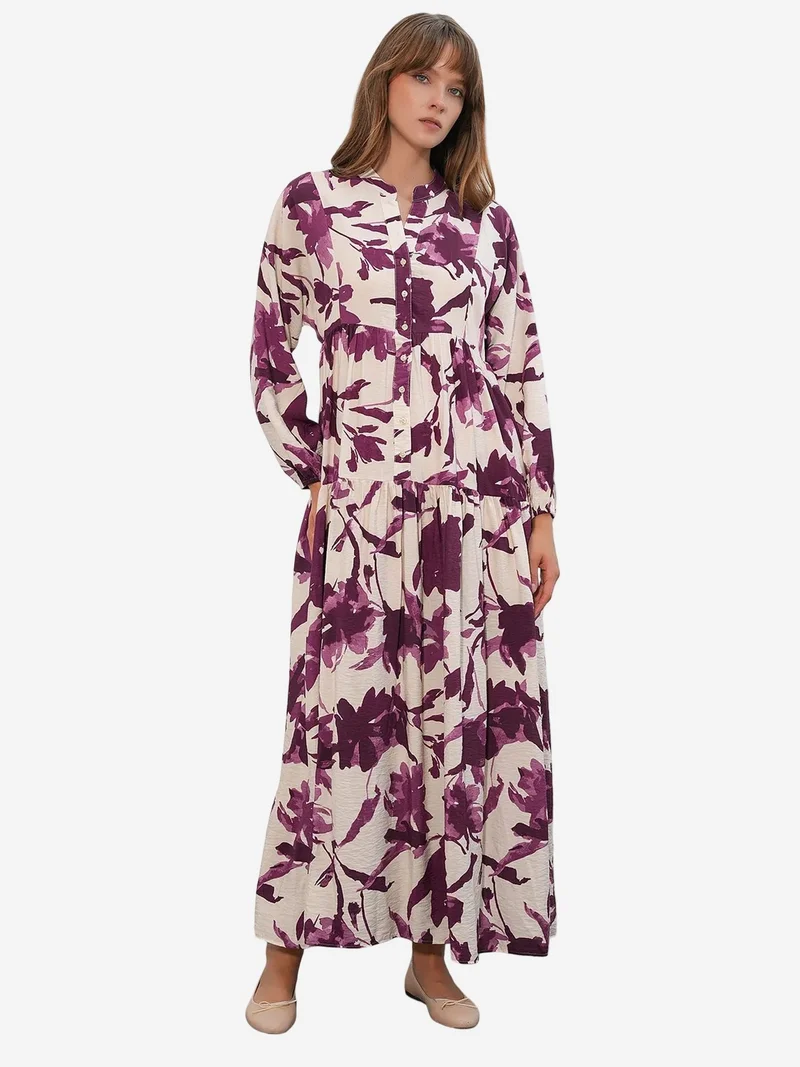 Big Dart  BDART Floral Maxi Dress With Mandarin Collar for Women | Best Price UAE
