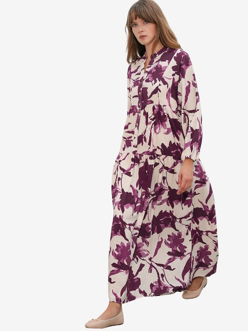 Big Dart  BDART Floral Maxi Dress With Mandarin Collar for Women | Best Price UAE