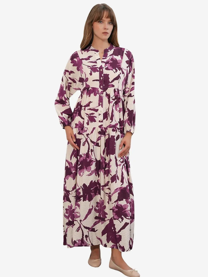 BDART Floral Maxi Dress With Mandarin Collar
