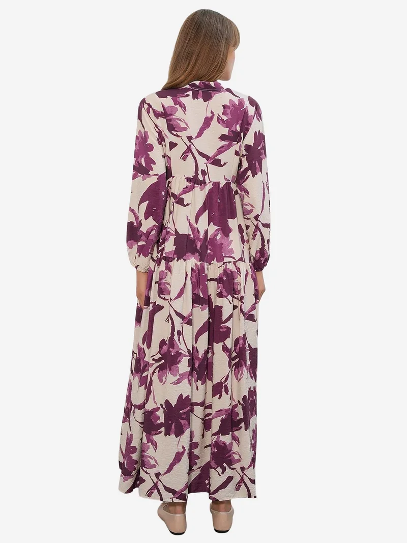 Big Dart  BDART Floral Maxi Dress With Mandarin Collar for Women | Best Price UAE