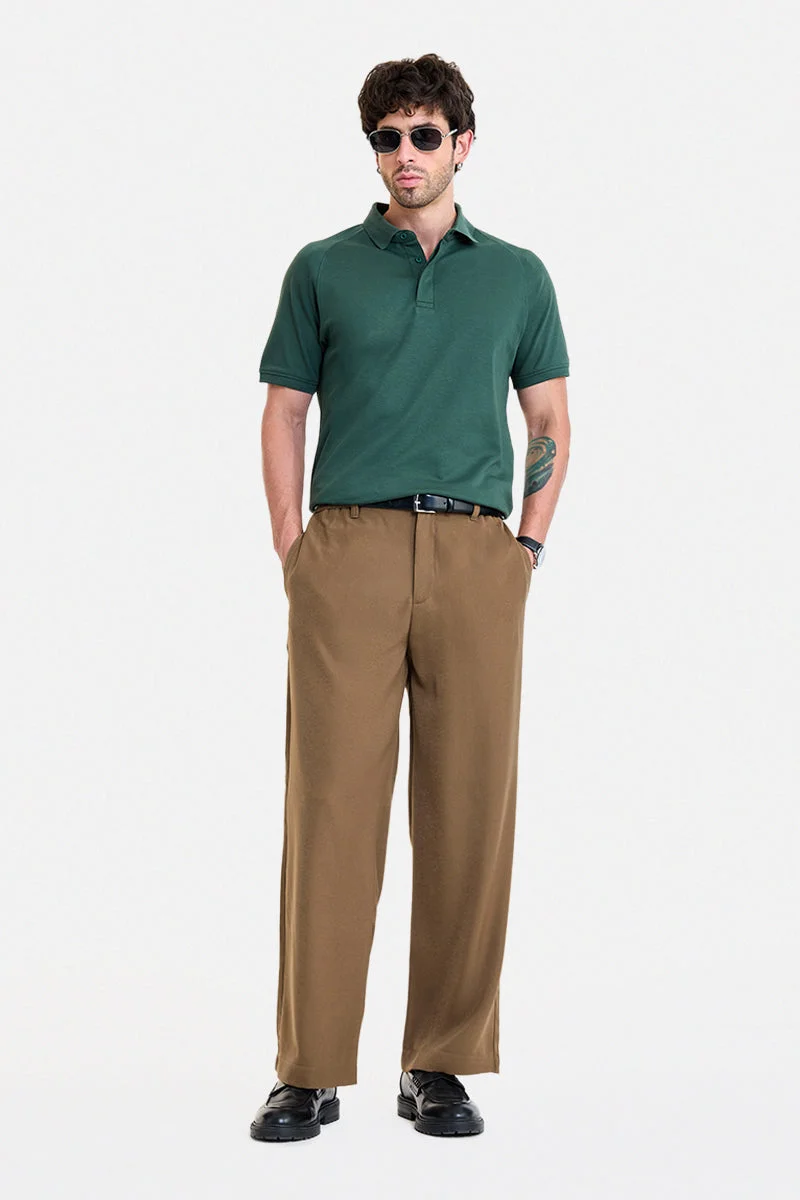SNITCH Brown Textured Relaxed Casual Trousers
