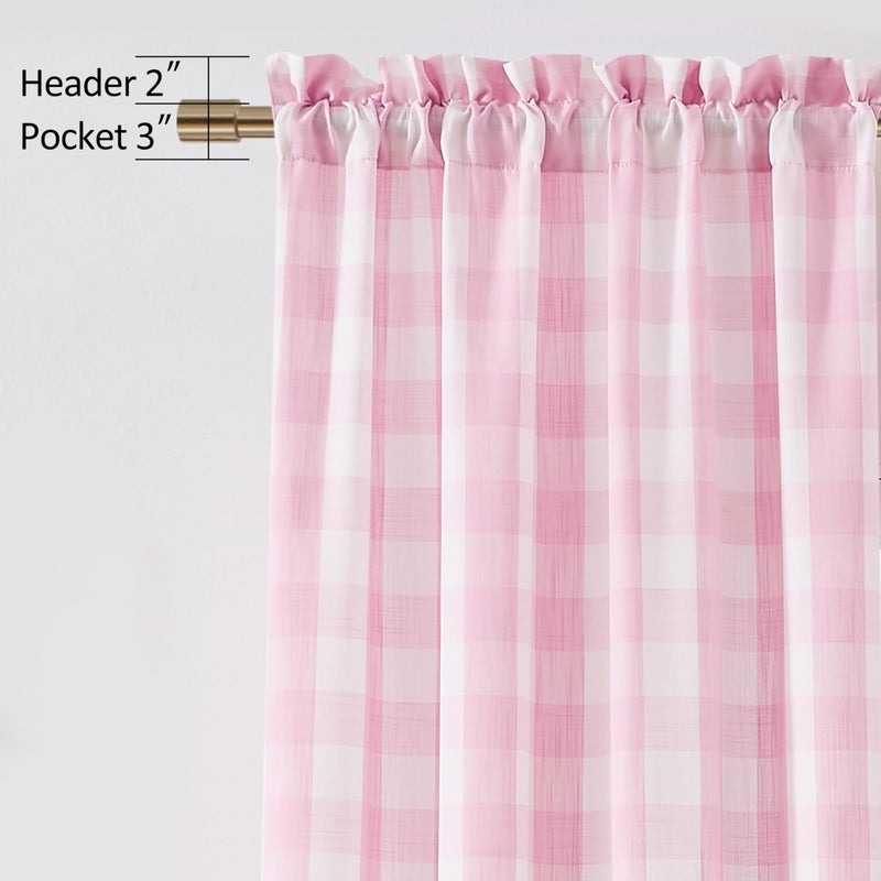 Bapawfish Pink White Buffalo Plaid Semi Sheer Curtains 84 Inches Long,Lovely Girls Room Buffalo Check Drapes,Farmhouse Bedroom Living Room Window Treatment,Rod Pocket,Pink/White(Pack of 2) - Image 5