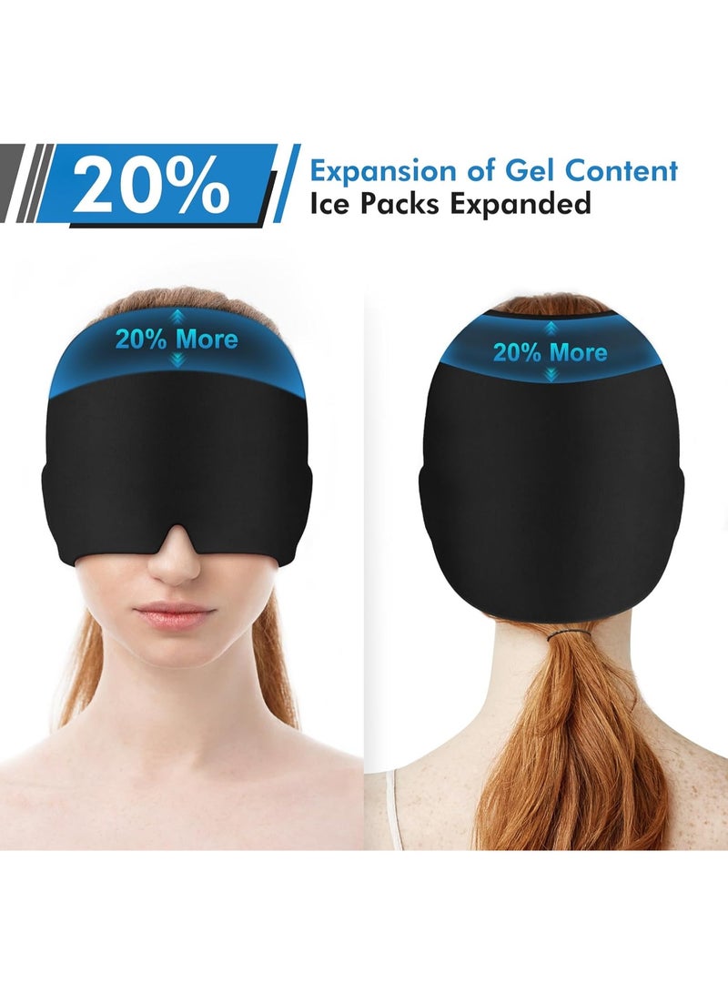 ديوتي غطاء رأس جل ثلجي لتخفيف الصداع النصفي، قبعة علاج بارد للصداع، وضغط الجيوب الأنفية، وانتفاخ العينين، وتخفيف التوتر، مع لفافة تبريد قابلة للتعديل باللون الأسود. - Image 3