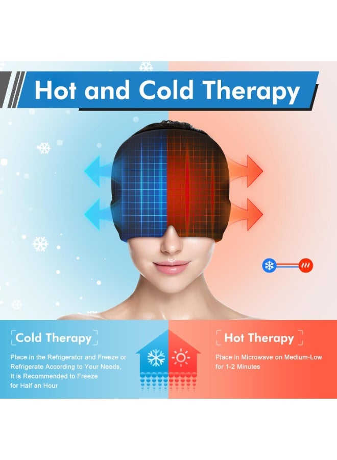 ديوتي غطاء رأس جل ثلجي لتخفيف الصداع النصفي، قبعة علاج بارد للصداع، وضغط الجيوب الأنفية، وانتفاخ العينين، وتخفيف التوتر، مع لفافة تبريد قابلة للتعديل باللون الأسود. - Image 5