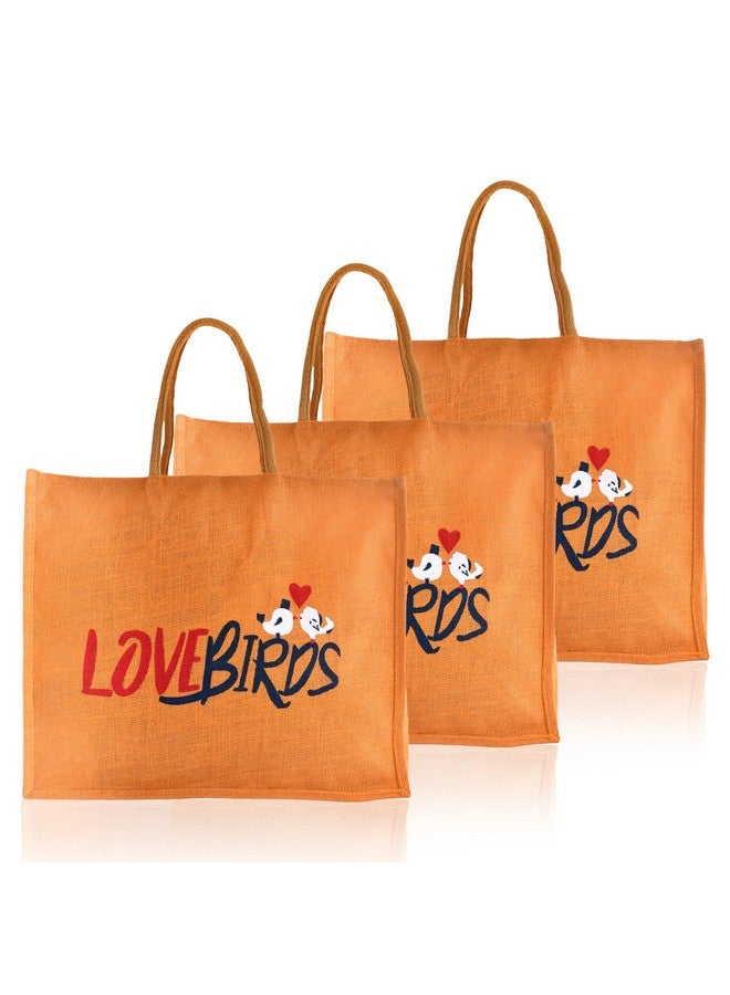 Kuber Industries حقيبة تسوق من كوبر إندستريز | حقيبة قماش جوت | حقيبة تسوق بسحاب مع مقبض | حقيبة تسوق قابلة لإعادة الاستخدام | حقيبة تخزين الخضار | حقيبة تسوق | طيور الحب | كبيرة | عبوة من 3 | برتقالي - Image 1