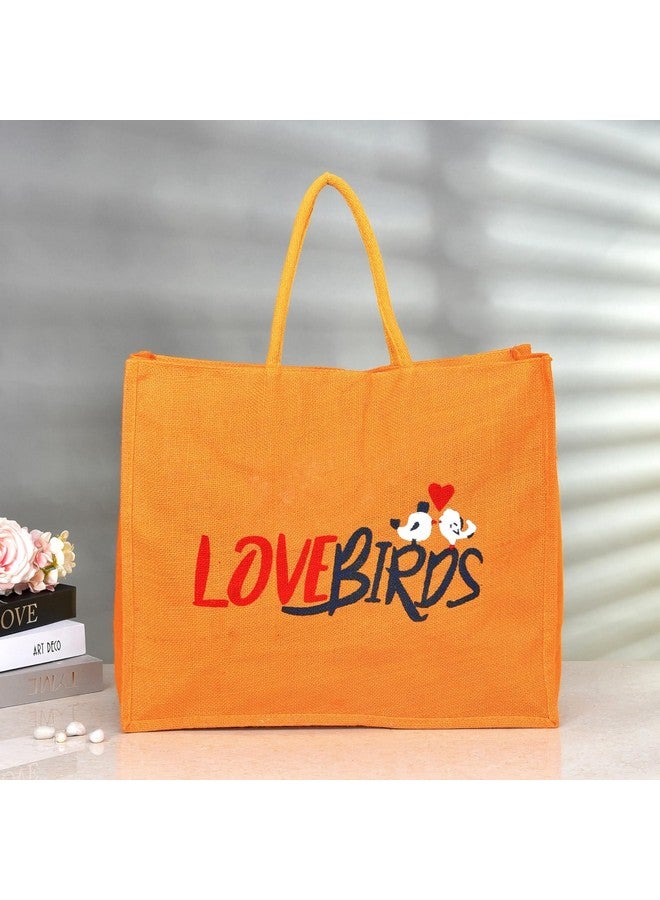 Kuber Industries حقيبة تسوق من كوبر إندستريز | حقيبة قماش جوت | حقيبة تسوق بسحاب مع مقبض | حقيبة تسوق قابلة لإعادة الاستخدام | حقيبة تخزين الخضار | حقيبة تسوق | طيور الحب | كبيرة | عبوة من 3 | برتقالي - Image 2