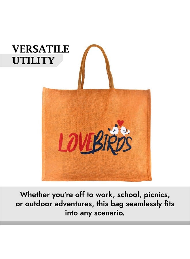 Kuber Industries حقيبة تسوق من كوبر إندستريز | حقيبة قماش جوت | حقيبة تسوق بسحاب مع مقبض | حقيبة تسوق قابلة لإعادة الاستخدام | حقيبة تخزين الخضار | حقيبة تسوق | طيور الحب | كبيرة | عبوة من 3 | برتقالي - Image 5