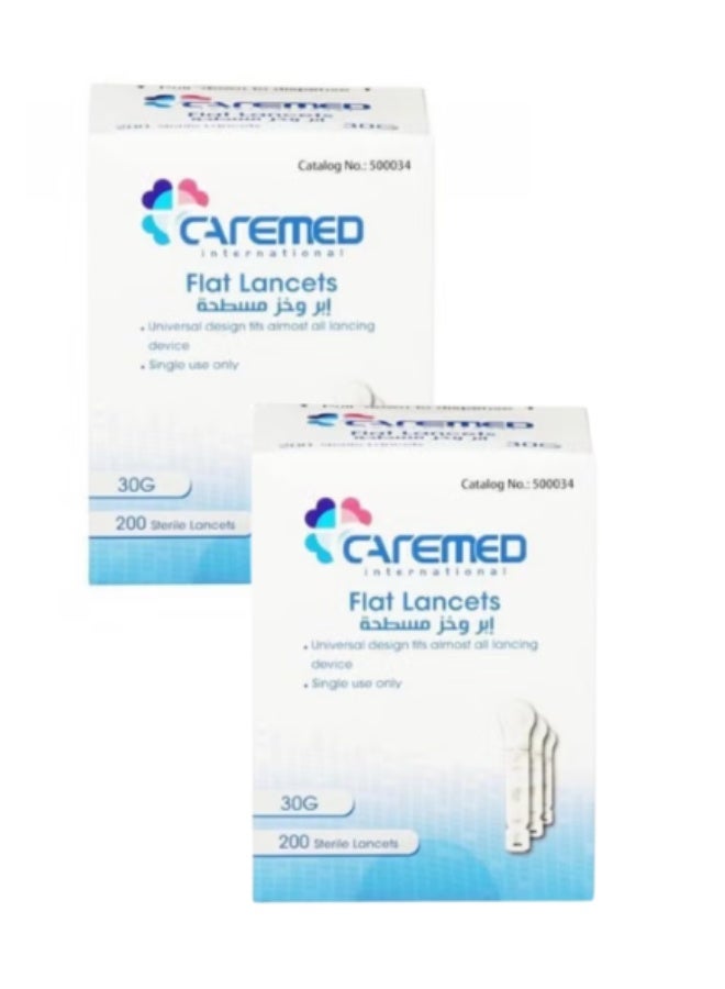 2 Packs of Caremed Flat Lancets – 30G Gauge, Sterile and Safe for Single Use