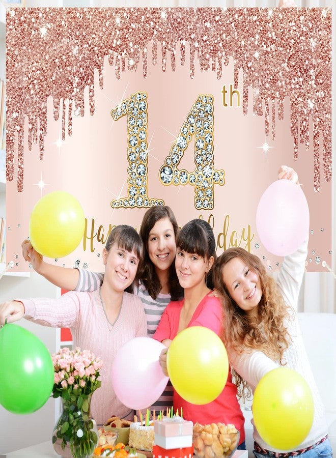 Bumqviy Happy 14th Birthday Banner Backdrop Decorations for Girls, Rose Gold 14 Birthday Party Sign Supplies, Pink 14 Year Old Birthday Poster Background Photo Booth Props Decor - Image 5