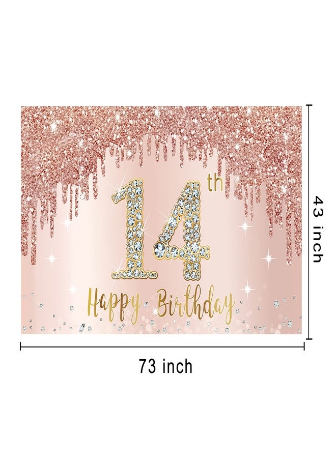 Bumqviy Happy 14th Birthday Banner Backdrop Decorations for Girls, Rose Gold 14 Birthday Party Sign Supplies, Pink 14 Year Old Birthday Poster Background Photo Booth Props Decor - Image 2