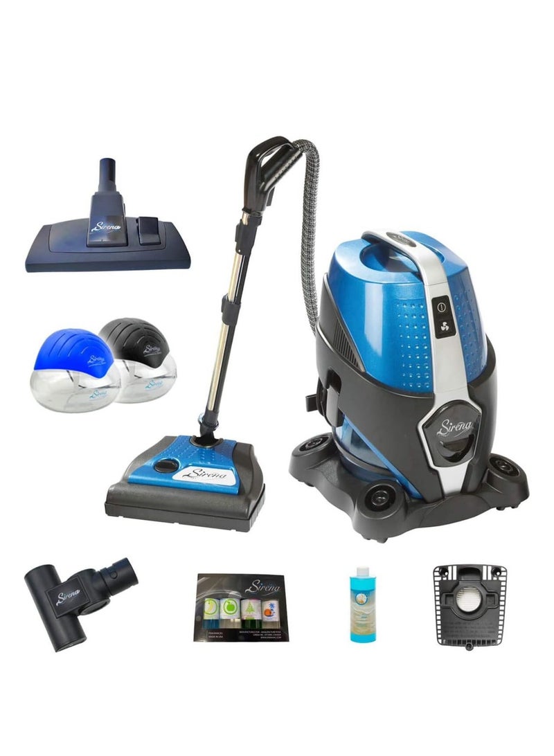 SIRENA vacuum cleaner with water filtration Uses the latest water-based filtration technology with a washable HEPA filter Powered by an Italian-made 1200W dual cyclone motor High speed for thorough cleaning, low speed for air filtration It comes with a ten-year motor warranty and a three-year unit warranty Designed and engineered in Canada for lasting cleaning quality and efficiency - Image 2