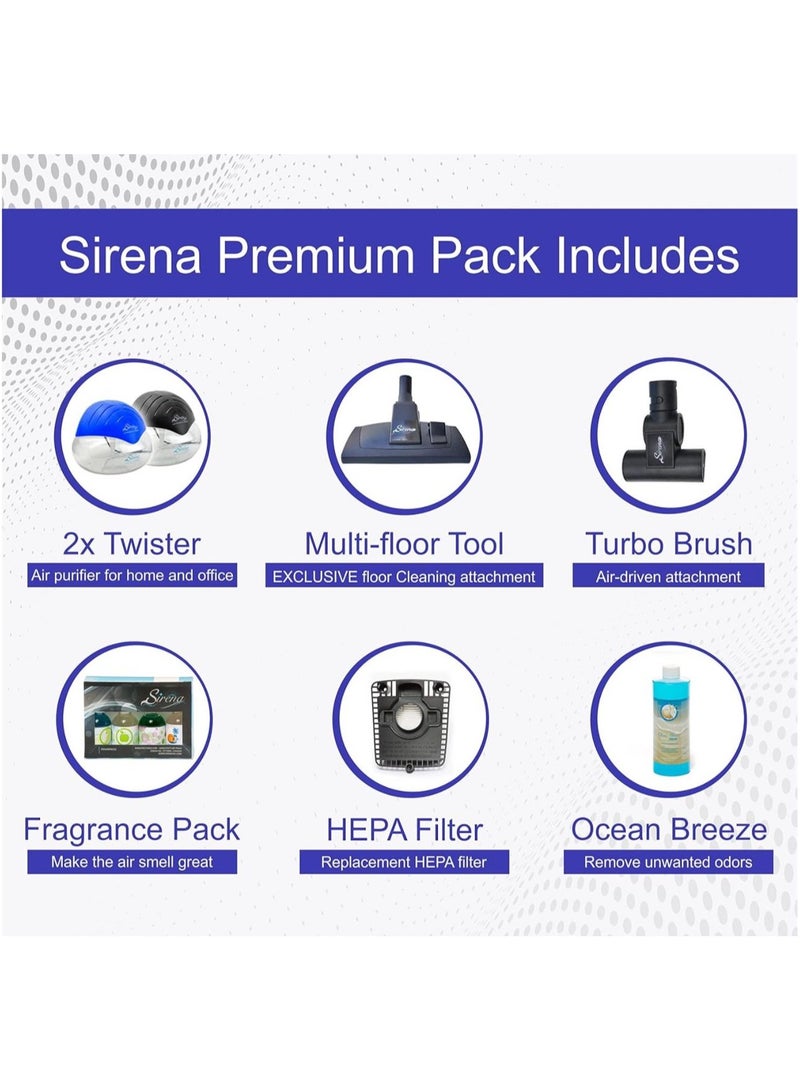 SIRENA vacuum cleaner with water filtration Uses the latest water-based filtration technology with a washable HEPA filter Powered by an Italian-made 1200W dual cyclone motor High speed for thorough cleaning, low speed for air filtration It comes with a ten-year motor warranty and a three-year unit warranty Designed and engineered in Canada for lasting cleaning quality and efficiency - Image 4