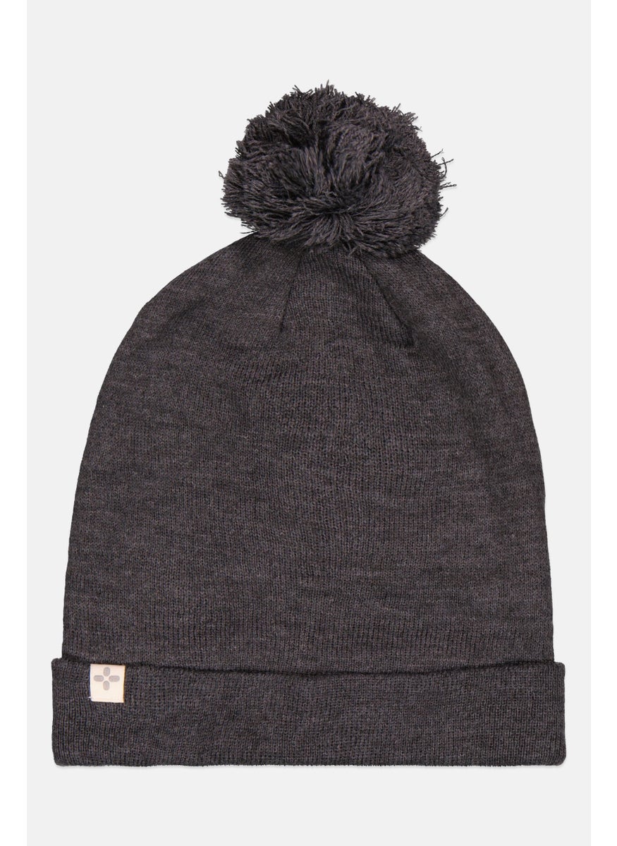 Sun Stone Men Textured Pom Beanie Hat, Grey 