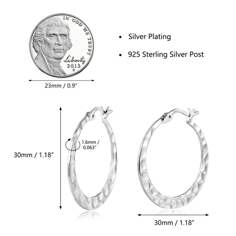 Lancharmed Sterling Silver Hammered Hoop Earrings for Women Lightweight Large Silver Hoops Earrings Hypoallergenic Hammered Jewelry 30MM - Image 4