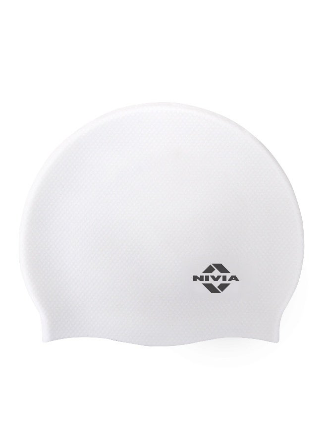 Nivia Pro Silicone Swimming Cap for Adults, Swimming Pool Cap, Swimming Cap for Men & Women, for Swim, Swimming Headwear for Long Hair, Training Cap for Adults, Easy Fit (White) - Image 1