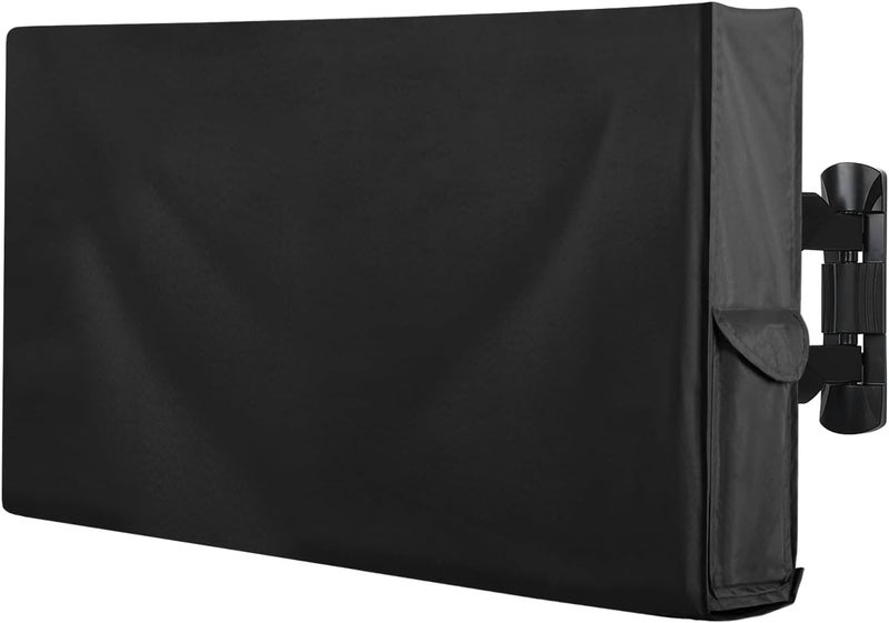 OutdoorLines غطاء تلفزيون خارجي من مقاوم للماء والعوامل الجوية مع غطاء سفلي لتلفزيون بشاشة مسطحة مقاس 60-65 بوصة، واقي شاشة مقاوم للغبار والأشعة فوق البنفسجية، مقاس الغطاء 58 بوصة طول × 37 بوصة عرض × 5.5 بوصة ارتفاع، أسود - Image 1