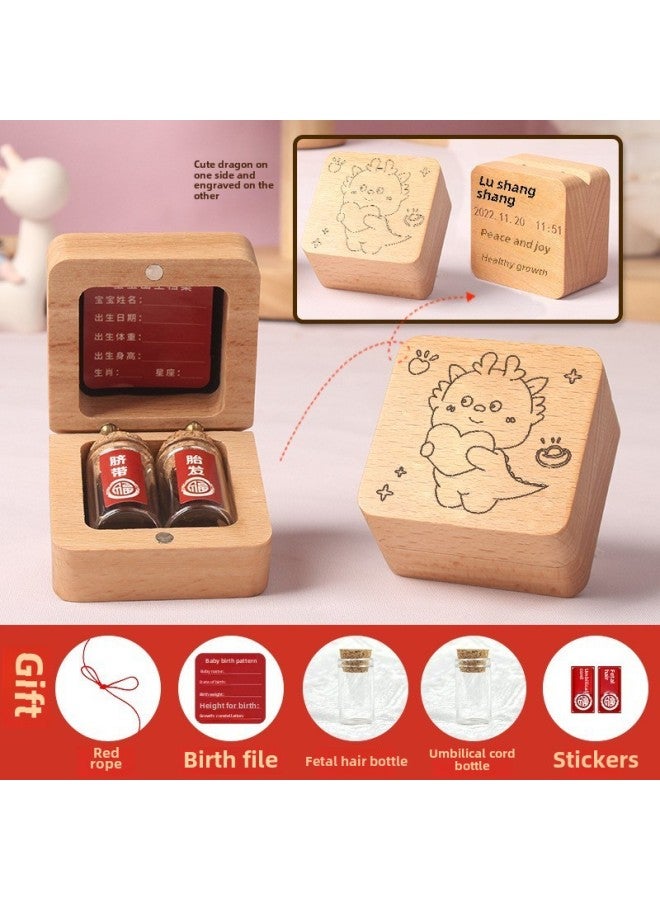 Baby Fetal Hair Souvenir Bottle Making Newborn Baby Umbilical Cord Collection Box Nipple Storage Storage Bottle Walnut Wooden Box-Color: Beech Wood Square Box-cute Dragon-tire Hair Bottle Umbilical Cord Bottle  - Image 1