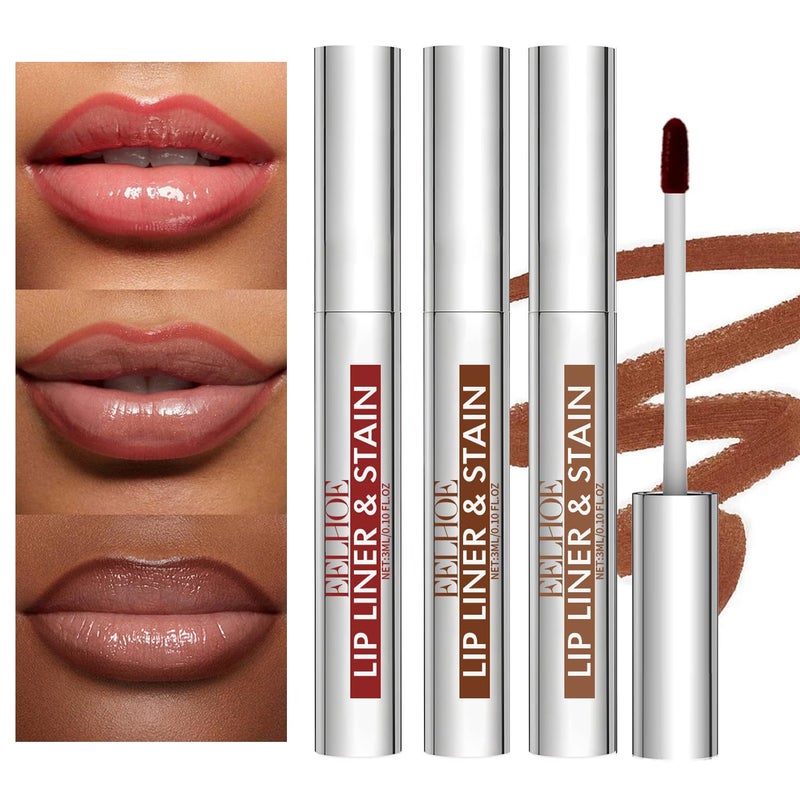 Skynest 3PCS Peel Off Lip Liner Lip Stain Tattoo,Waterproof Lip Tint, Matte Finish Peel Off Lip Gloss,Non-stick Cup Liquid Lipstick Nude Lip Gloss for Women 