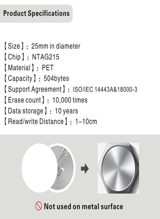 Timeskey NFC 50PCS NFC Tags NTAG215 NFC Stickers Blank NFC Tags Adhesive NFC 215 Programmable NFC Tags Compatible with Android & iPhone 504 Bytes Memory Fully Programmable-Timeskey NFC - Image 4