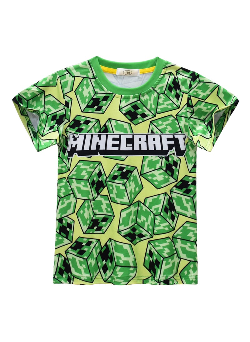 ماين كرافت مجموعة القمصان قصيرة الأكمام والبنطلون للأطفال المتوسطين والكبار بمطبوعات كرتونية من لعبة ماينكرافت مناسبة للارتداء اليومي والأنشطة المختلفة. - Image 2