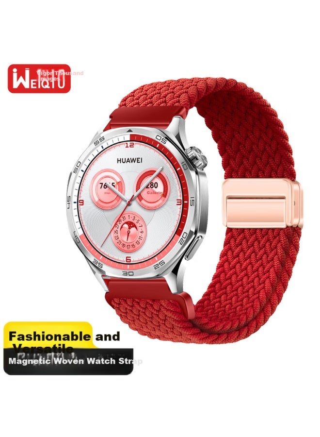 Wei Qiantu Magnetic Nylon Braided Watch Strap For Huawei Watch Gt5 Pro/Watch 4 Pro/Gt5/Gt4/Watch 3 Pro【Red】46/48Mm - Image 1