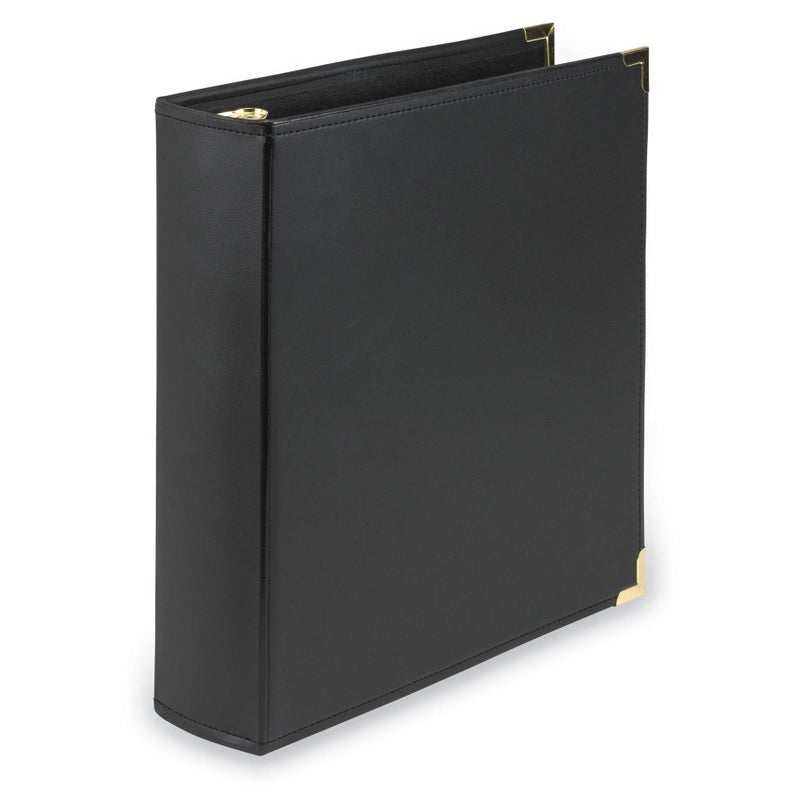 Samsill Classic Collection Leather 3 Ring Binder Executive Presentation Portfolio 2 Inch Holds 425 Sheets Brass Round Ring Black - Image 2