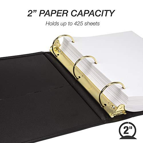 Samsill Classic Collection Leather 3 Ring Binder Executive Presentation Portfolio 2 Inch Holds 425 Sheets Brass Round Ring Black - Image 3