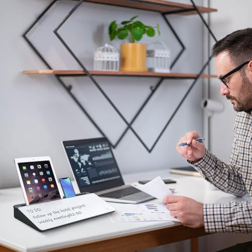 XBEY Desk Organizer Glass Desktop Whiteboard/Plastic Desk Buddy/Great Desk Organiser and Desk Accessory for Home Or Office/Dry Erase Board for Desk Notes (Grey and White) - Image 2
