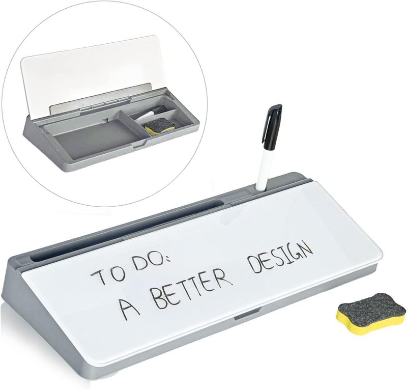 XBEY Desk Organizer Glass Desktop Whiteboard/Plastic Desk Buddy/Great Desk Organiser and Desk Accessory for Home Or Office/Dry Erase Board for Desk Notes (Grey and White) - Image 1