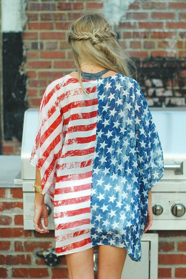 AMiERY 4th of July Women's American Flag Print Kimono Cover Up Tops Shirt Patriotic Cardigan (one Size, Picture Color) - Image 4