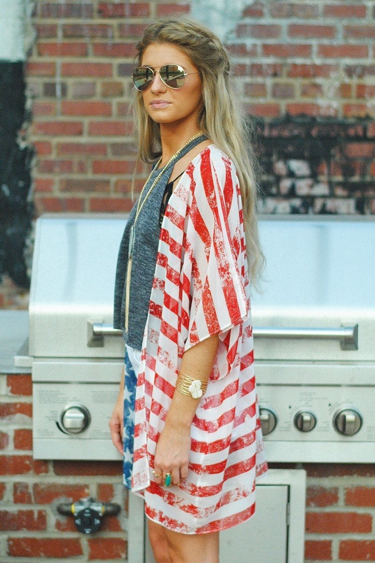 AMiERY 4th of July Women's American Flag Print Kimono Cover Up Tops Shirt Patriotic Cardigan (one Size, Picture Color) - Image 3