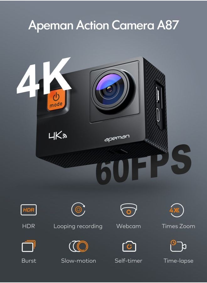 APEMAN - Action Camera 4K 60fps video & 20MP photos ØŒ2 inch IPS real-color touchscreen ,Robust & 40M waterproof ,Wireless remote control ,loop video ,time lapse, slow motion - Image 1