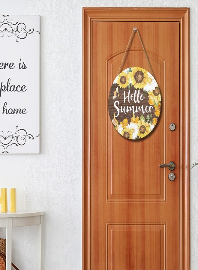Harooni Hello Summer Sign 12 x 12 Inch Summer Themed Sunflower Welcome Sign Front Door Decor Farmhouse Porch Decoration Sunflower Round Wooden Hanging Sign for Home Garden Farmhouse Yard - Image 5