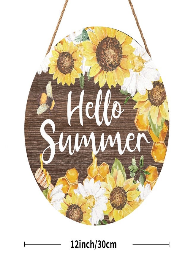 Harooni Hello Summer Sign 12 x 12 Inch Summer Themed Sunflower Welcome Sign Front Door Decor Farmhouse Porch Decoration Sunflower Round Wooden Hanging Sign for Home Garden Farmhouse Yard - Image 2