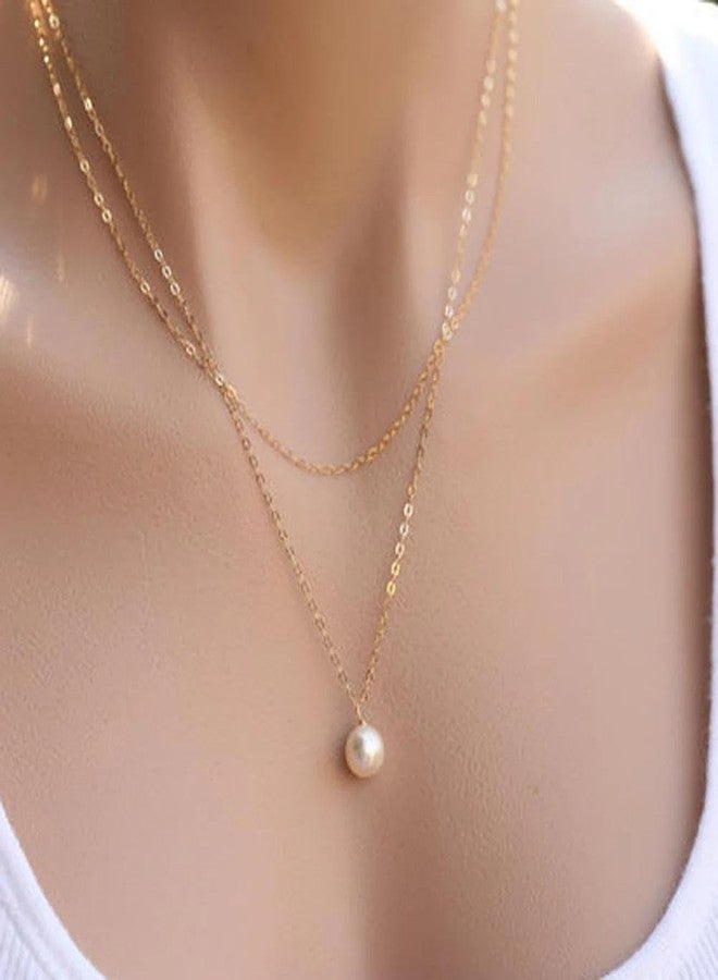 ITS New Elegant Double Layer Chain Imitation Pearl Pendant Chain Necklace for Women, Gold - Image 4