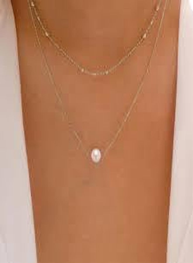 ITS New Elegant Double Layer Chain Imitation Pearl Pendant Chain Necklace for Women, Gold - Image 5