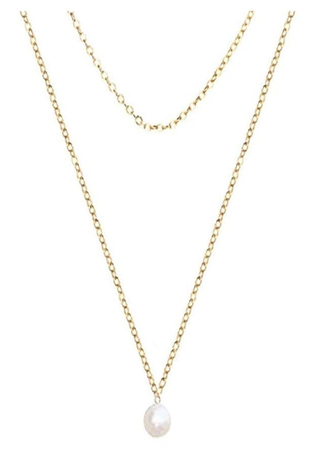 ITS New Elegant Double Layer Chain Imitation Pearl Pendant Chain Necklace for Women, Gold - Image 2